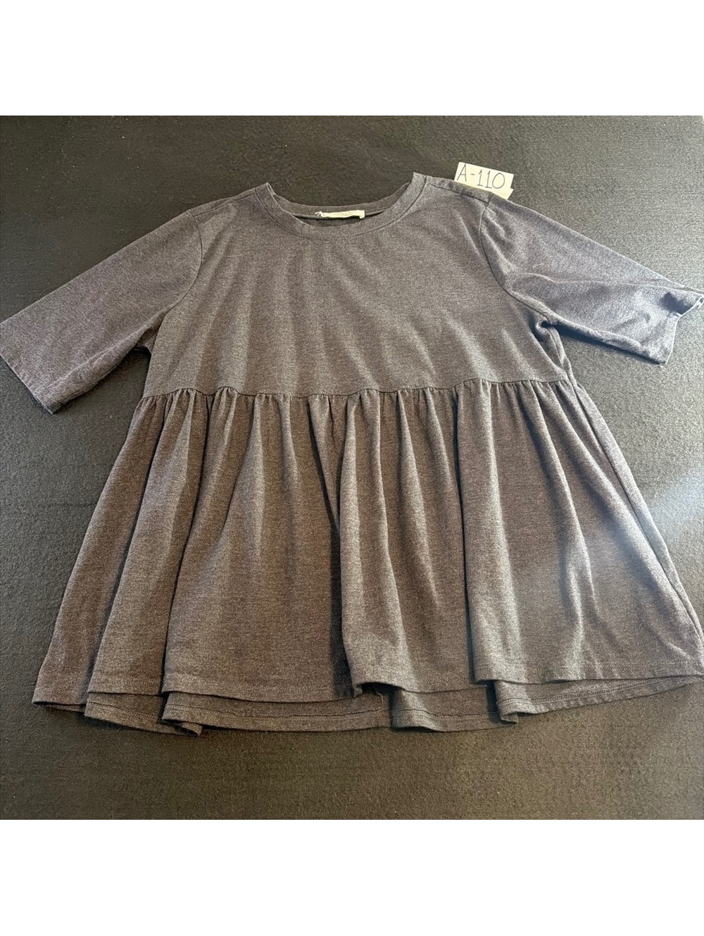Zenana Womens 1X Charcoal Gray Babydoll Tunic Top 3/4 Sleeve Cotton Blend